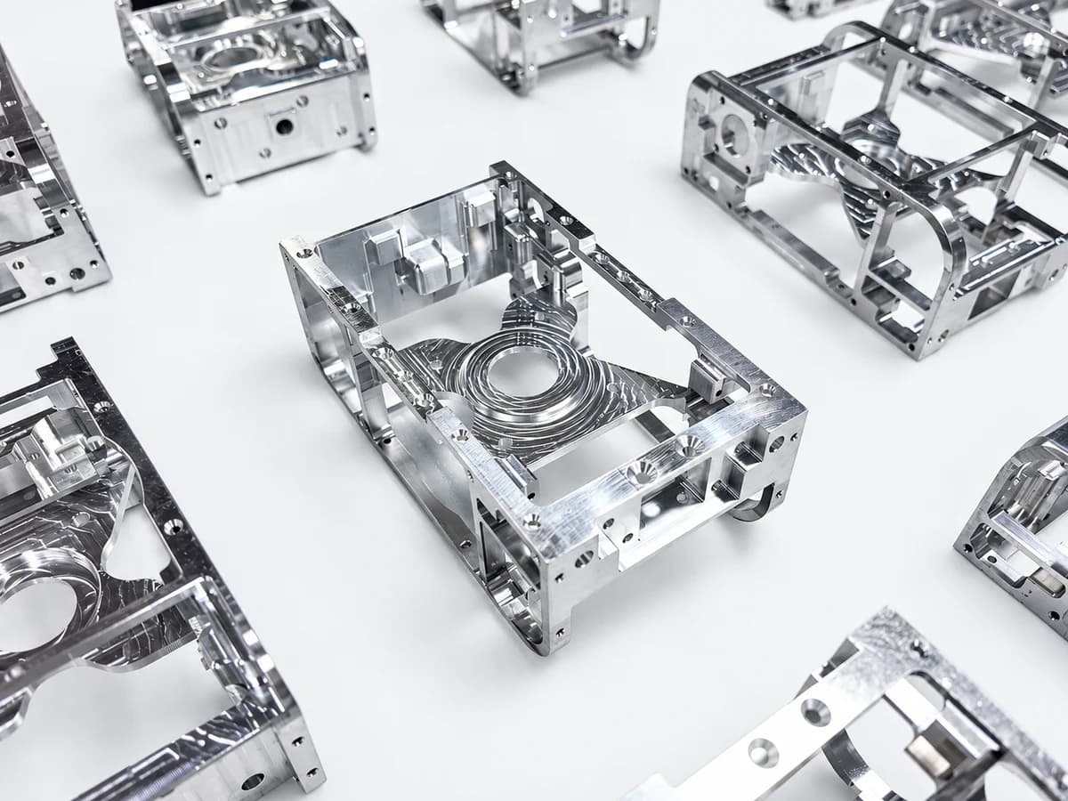 Three CNC-machined housings on a light neutral background