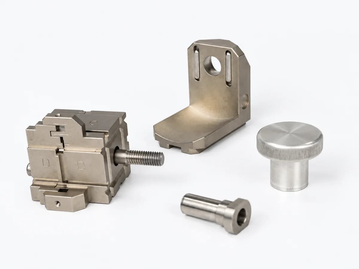 Precision turn-mill components on a white background