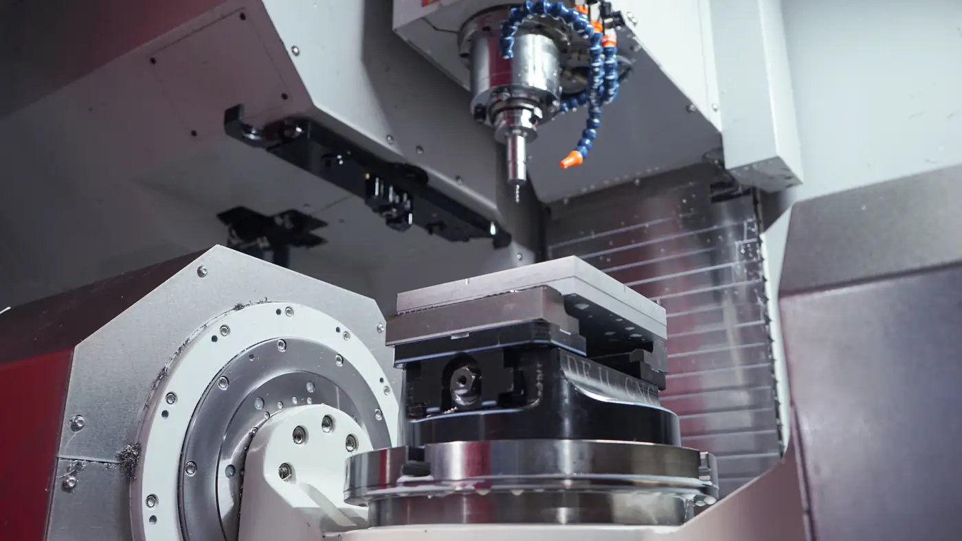 Multi-axis CNC machining setup inside a machining center