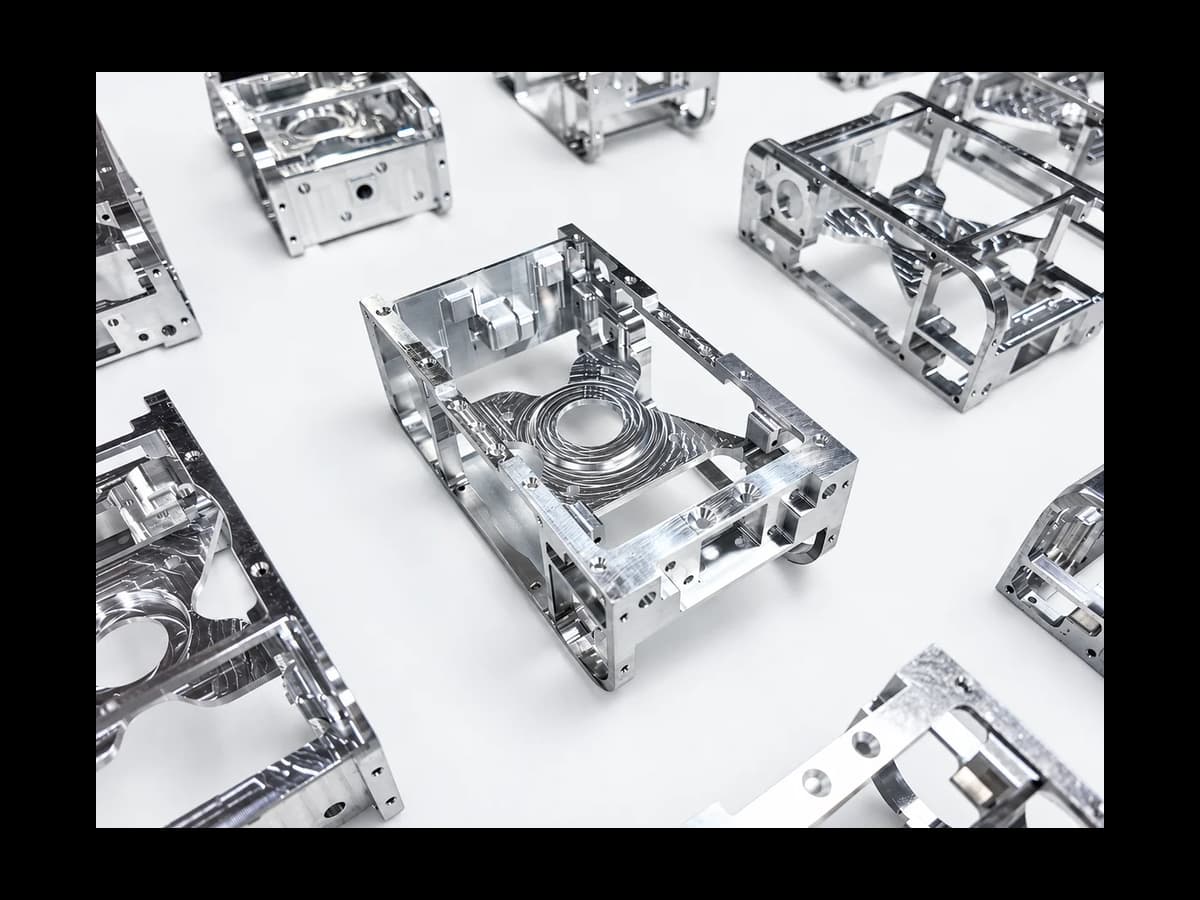 Real machined metal housings showing open cavities, circular interfaces and multi-face features