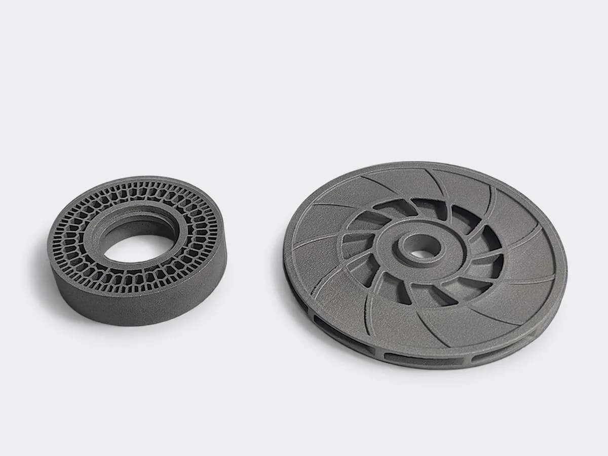 Dark metal SLM printed circular components after surface finishing