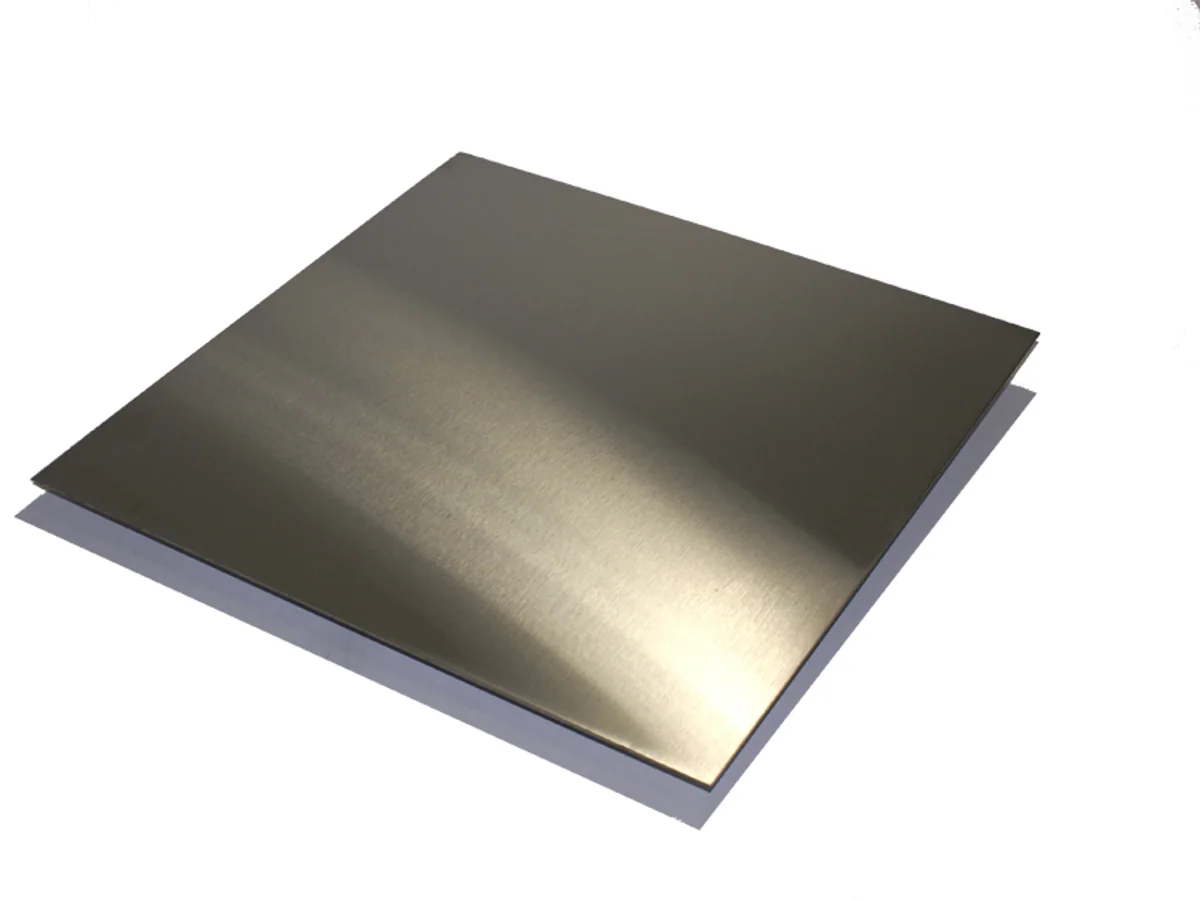 304 stainless steel sheet stock on a white background