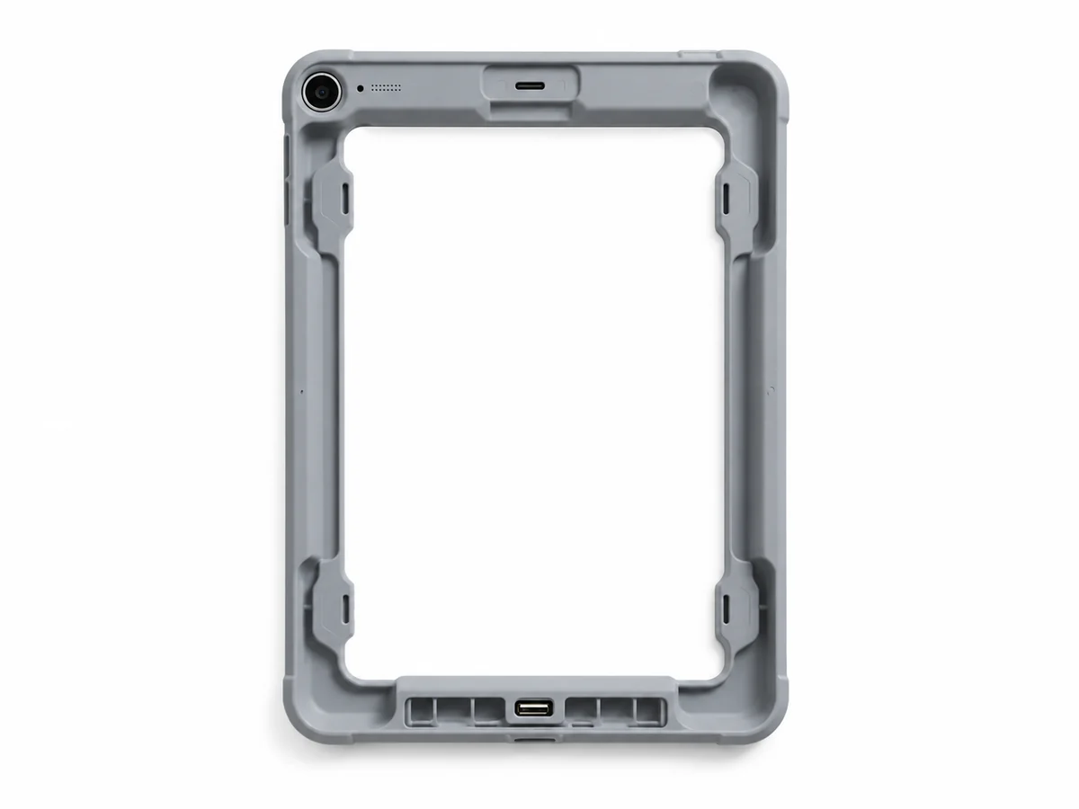 Detailed molded prototype housing on a white background