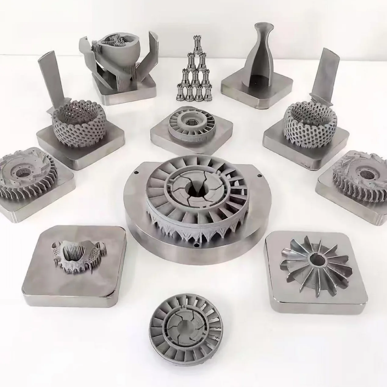 Collection of metal additive manufacturing samples with complex internal and lattice features